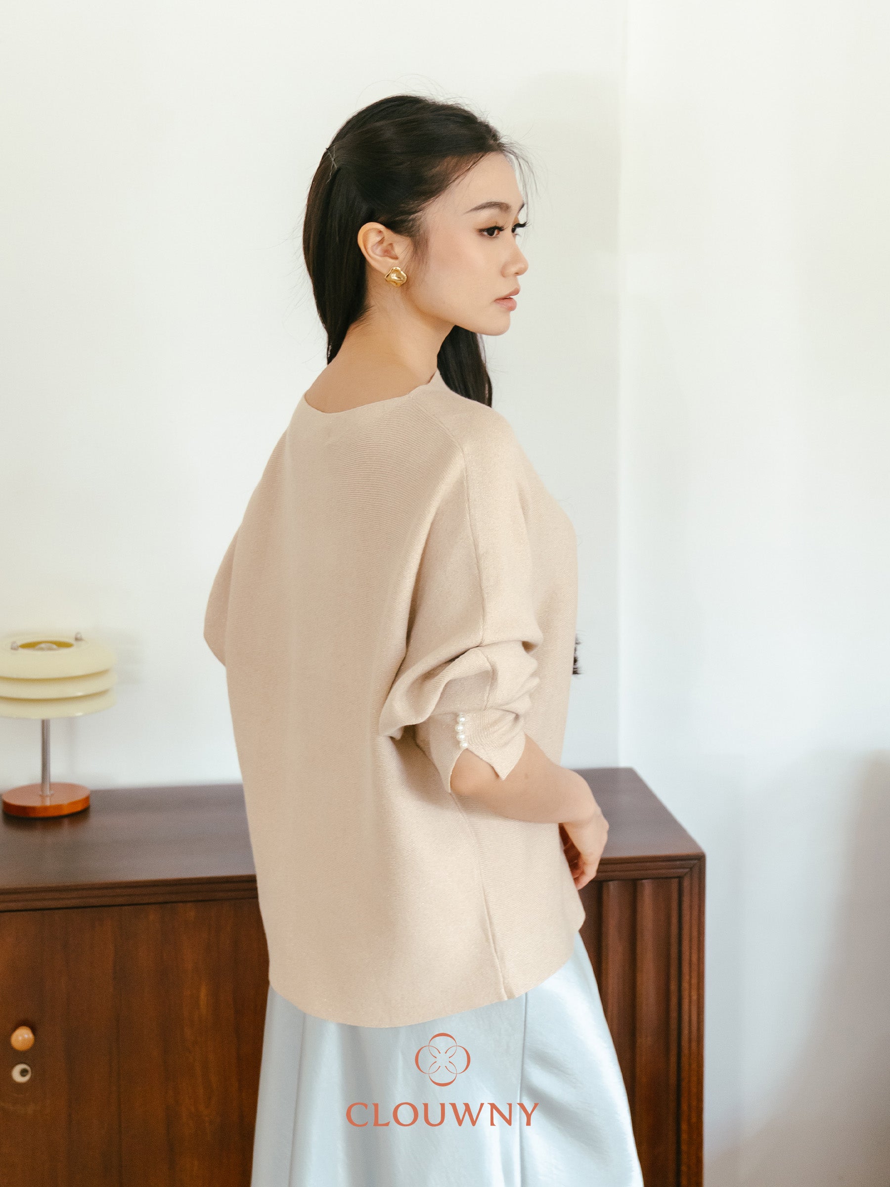 Arvi Glitter Batwing Top - Khaki